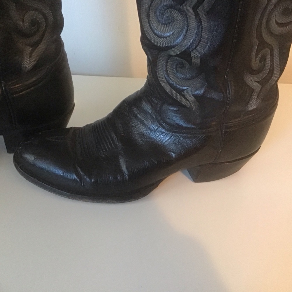 VTG Tony Lama Mens Black Smooth Ostrich 8430 Round Toe Cowboy Boots 9.5 D‎ - Picture 3 of 11